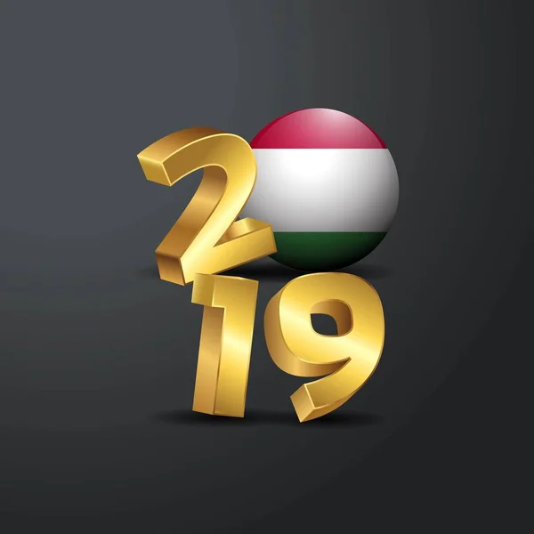 2019 Gouden Typografie Met Hongarije Vlag Happy New Year Belettering — Stockvector