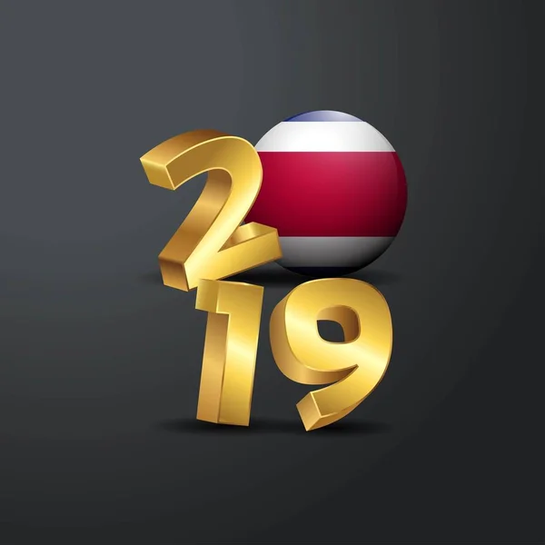 2019 Gyllene Typografi Med Costa Rica Flagga Gott Nytt Bokstäver — Stock vektor