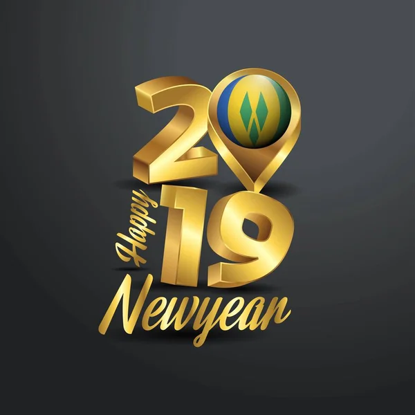 Gelukkig Nieuwjaar 2019 Golden Typografie Met Saint Vincent Grenadines Vlag — Stockvector