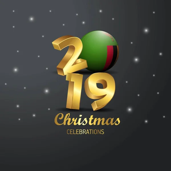 Zambia Flag 2019 Glædelig Jul Typografi Nytår Abstrakt Fejring Baggrund – Stock-vektor
