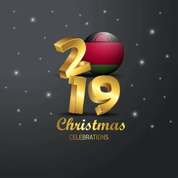 Malawi Flaga 2019 Wesołych Świąt Typografii Obchody Nowego Roku Streszczenie — Wektor stockowy