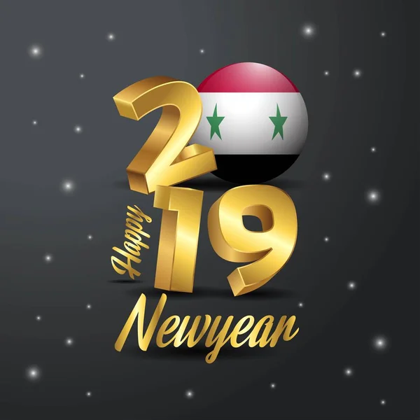 2019 Ευτυχισμένο Νέο Έτος Συρία Σημαία Τυπογραφία Αφηρημένα Φόντο Γιορτή — Διανυσματικό Αρχείο