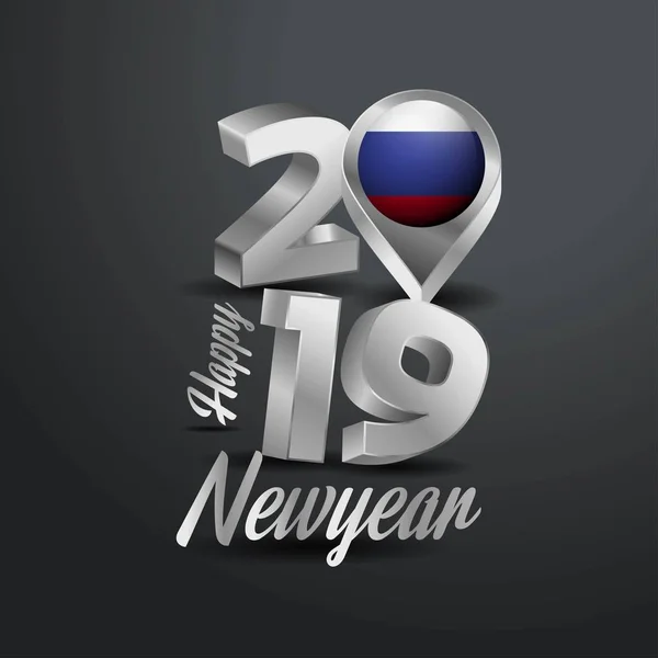 Szczęśliwego Nowego Roku 2019 Typografii Szary Flaga Rosji Pinezkę Wzór — Wektor stockowy