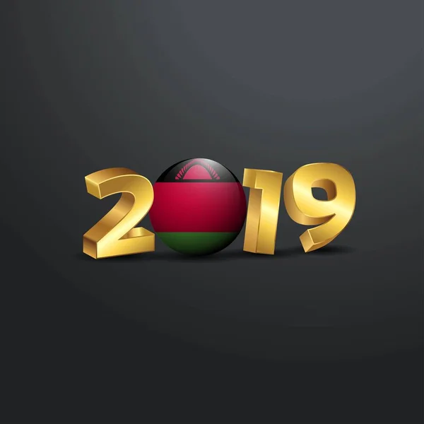 2019 Złote Typografii Flaga Malawi Szczęśliwego Nowego Roku Napis — Wektor stockowy