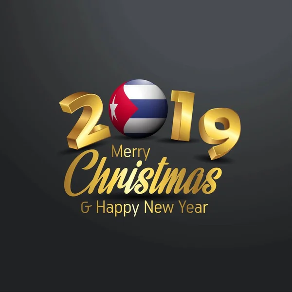 Bandeira Cuba 2019 Tipografia Feliz Natal Ano Novo Abstrato Celebração — Vetor de Stock