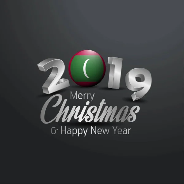 Bandeira Das Maldivas 2019 Tipografia Feliz Natal Ano Novo Abstrato — Vetor de Stock