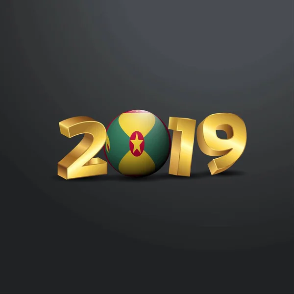 2019 Tipografía Oro Con Bandera Granada Feliz Año Nuevo Letras — Vector de stock