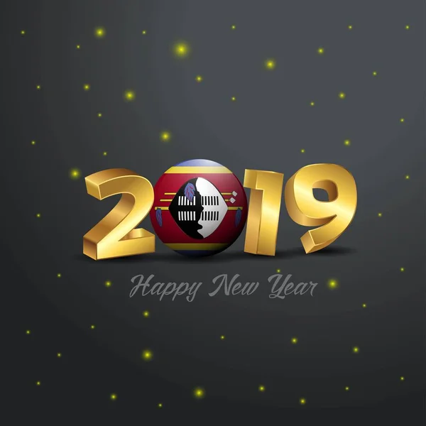 2019 Happy New Year Swaziland Flag Typography Abstract Celebration Background — Stock Vector