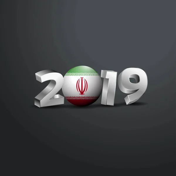 2019 Grijs Typografie Met Iran Vlag Happy New Year Belettering — Stockvector