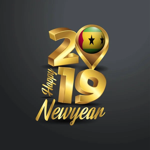 Szczęśliwego Nowego Roku 2019 Typografii Golden Sao Tome Principe Flaga — Wektor stockowy