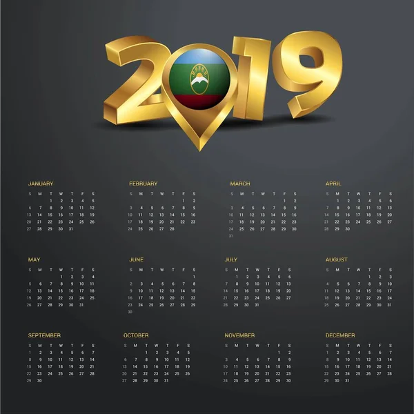 Modello Calendario 2019 Karachay Chekessia Carta Geografica Golden Typography Header — Vettoriale Stock