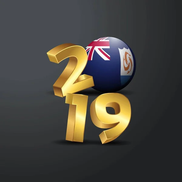 2019 Tipografia Ouro Com Bandeira Anguilla Feliz Ano Novo Lettering — Vetor de Stock