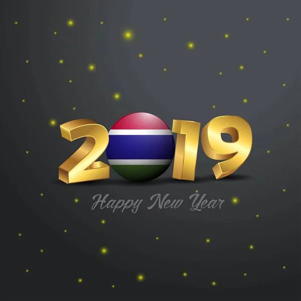 2019 Feliz Año Nuevo Tipografía Bandera Gambia Resumen Fondo Celebración — Archivo Imágenes Vectoriales