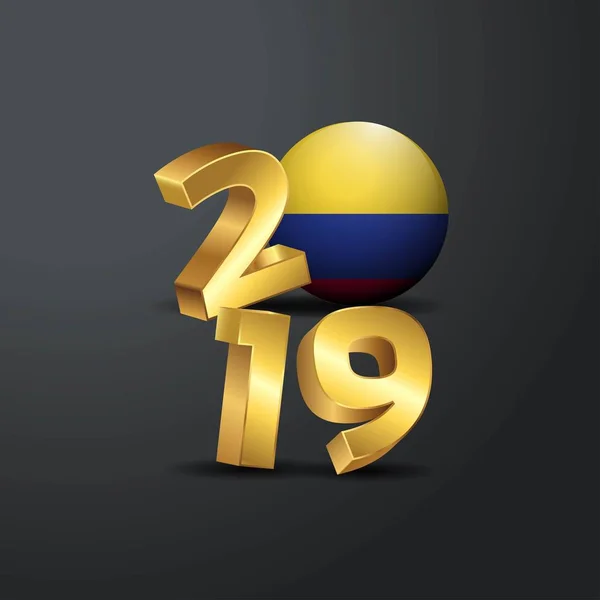 2019 Tipografia Ouro Com Bandeira Colômbia Feliz Ano Novo Lettering — Vetor de Stock