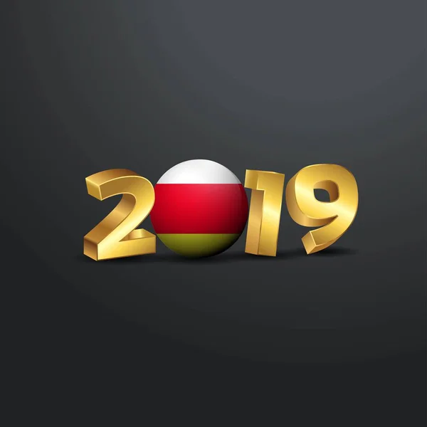 南オセチアの国旗と 2019年黄金文字の体裁 新年あけましておめでとうございますレタリング — ストックベクタ