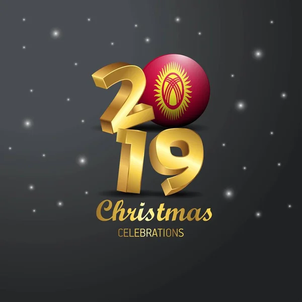 Kirgistan Flaga 2019 Wesołych Świąt Typografii Obchody Nowego Roku Streszczenie — Wektor stockowy