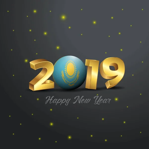 2019 新年あけましておめでとうございますカザフスタン フラグ タイポグラフィ お祝いの抽象的な背景 — ストックベクタ