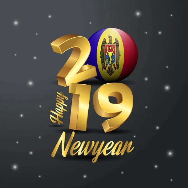 Szczęśliwego Nowego Roku 2019 Flaga Mołdawii Typografii Streszczenie Tło Uroczystości — Wektor stockowy