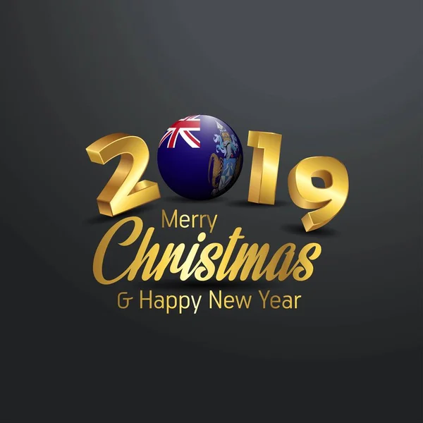 トリスタン クーニャ フラグ 2019年メリー クリスマス タイポグラフィ 正月抽象的な背景 — ストックベクタ