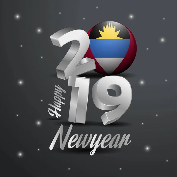 2019年新年快乐安提瓜和巴布达国旗排版 抽象庆祝背景 — 图库矢量图片