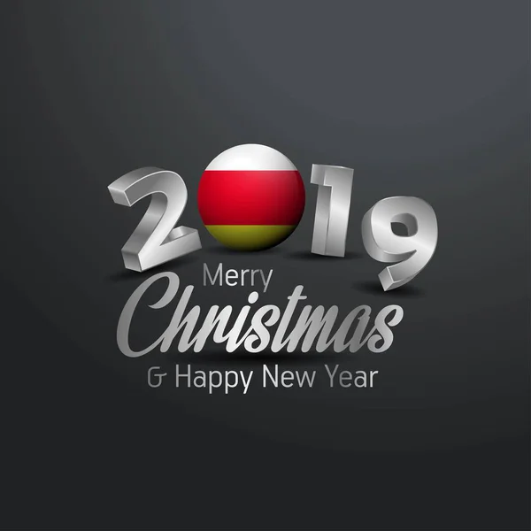 Zuid Ossetië Vlag 2019 Merry Christmas Typografie Nieuwe Jaarviering Abstracte — Stockvector