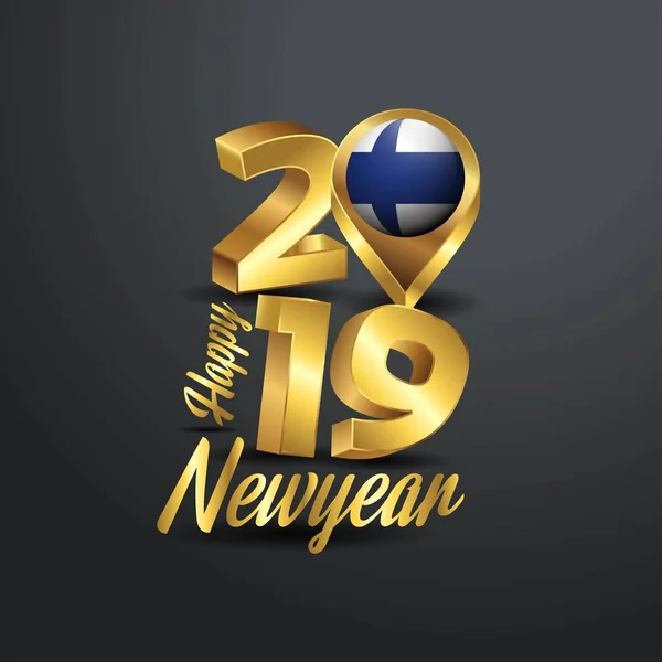 Felice Anno Nuovo 2019 Tipografia Oro Con Bandiera Finlandese Ubicazione — Vettoriale Stock