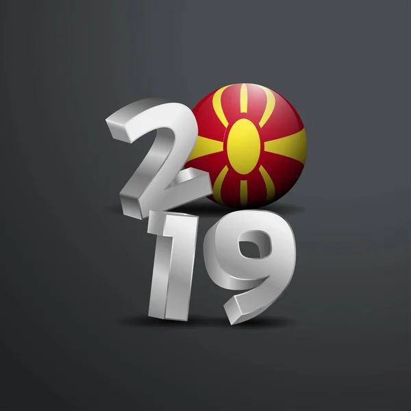 2019 Tipografia Cinza Com Bandeira Macedônia Feliz Ano Novo Lettering — Vetor de Stock