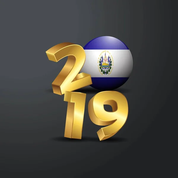 2019 Tipografía Dorada Con Bandera Salvador Feliz Año Nuevo Letras — Vector de stock