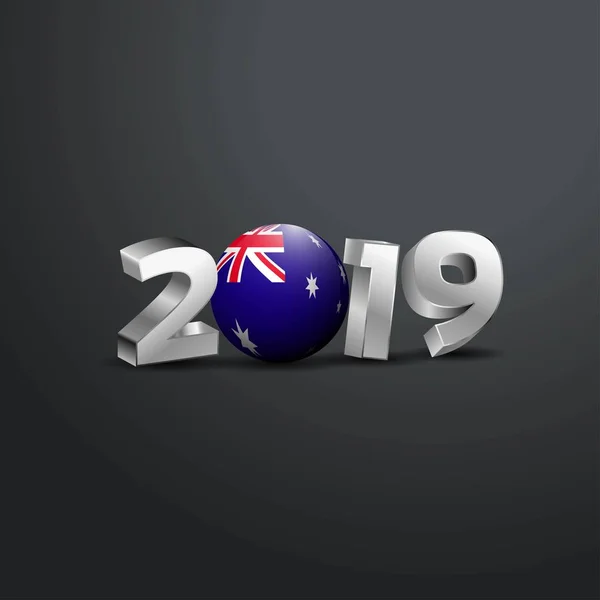 2019 Tipografia Cinza Com Bandeira Austrália Feliz Ano Novo Lettering — Vetor de Stock