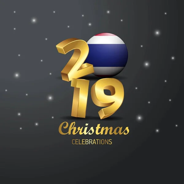 Tajlandia Flaga 2019 Wesołych Świąt Typografii Obchody Nowego Roku Streszczenie — Wektor stockowy