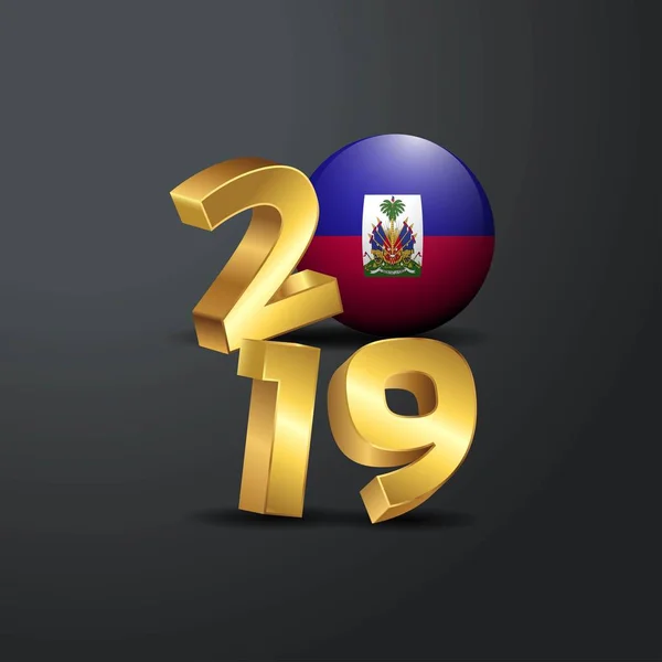 2019 Tipografia Ouro Com Bandeira Haiti Feliz Ano Novo Lettering — Vetor de Stock