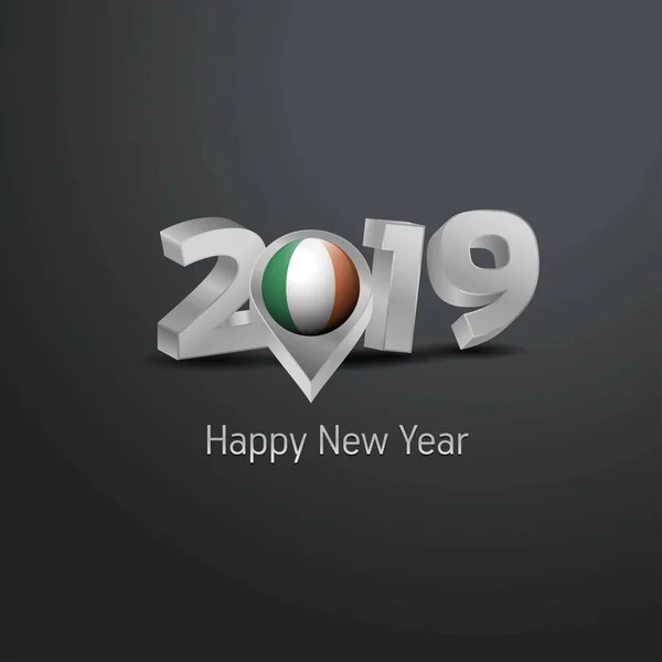 Gelukkig Nieuwjaar 2019 Grijs Typografie Met Ierland Vlag Locatie Pin — Stockvector