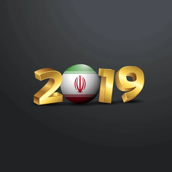 2019 Gouden Typografie Met Iran Vlag Happy New Year Belettering — Stockvector