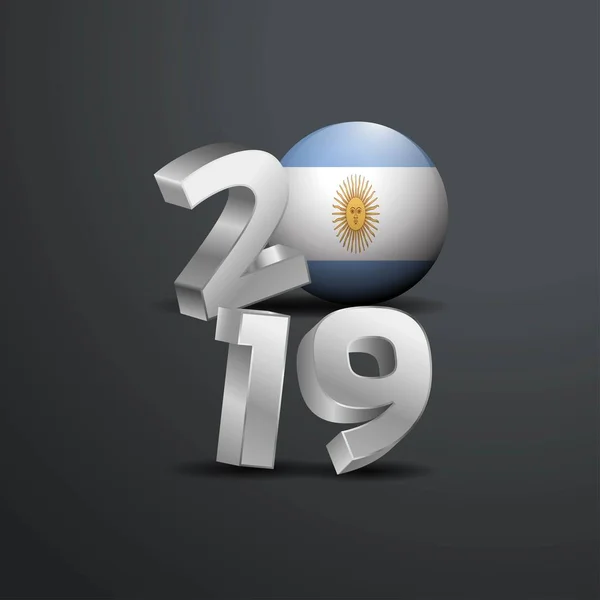 2019 Γκρι Τυπογραφία Σημαία Της Αργεντινής Ευτυχισμένο Νέο Έτος Γράμματα — Διανυσματικό Αρχείο