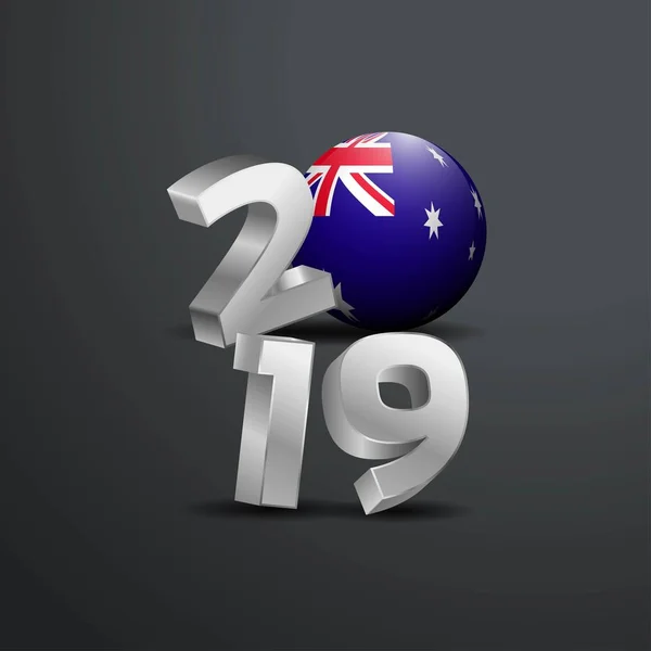 2019 Tipografia Cinza Com Bandeira Austrália Feliz Ano Novo Lettering — Vetor de Stock