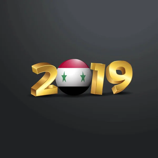 2019 Χρυσή Τυπογραφία Συρία Σημαία Ευτυχισμένο Νέο Έτος Γράμματα — Διανυσματικό Αρχείο