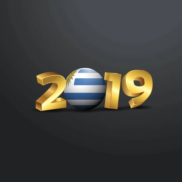 ウルグアイ国旗と 2019年黄金文字の体裁 新年あけましておめでとうございますレタリング — ストックベクタ