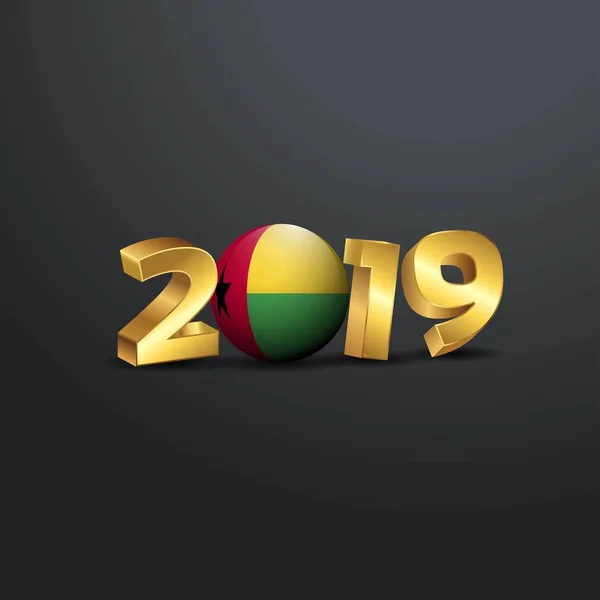 ギニア ギニアビサウの国旗と 2019年黄金文字の体裁 新年あけましておめでとうございますレタリング — ストックベクタ