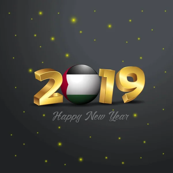 2019 Gelukkig Nieuwjaar Palestina Vlag Typografie Abstracte Achtergrond Van Viering — Stockvector