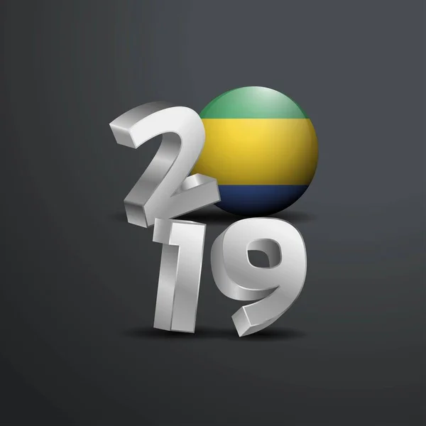 2019 Tipografia Cinza Com Bandeira Gabão Feliz Ano Novo Lettering — Vetor de Stock