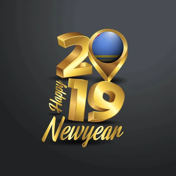 快乐的新年2019年黄金版式与阿鲁巴国旗位置引脚 国旗设计 — 图库矢量图片
