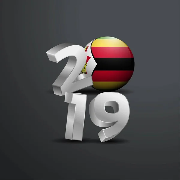 2019 Tipografia Cinza Com Bandeira Zimbábue Feliz Ano Novo Lettering — Vetor de Stock