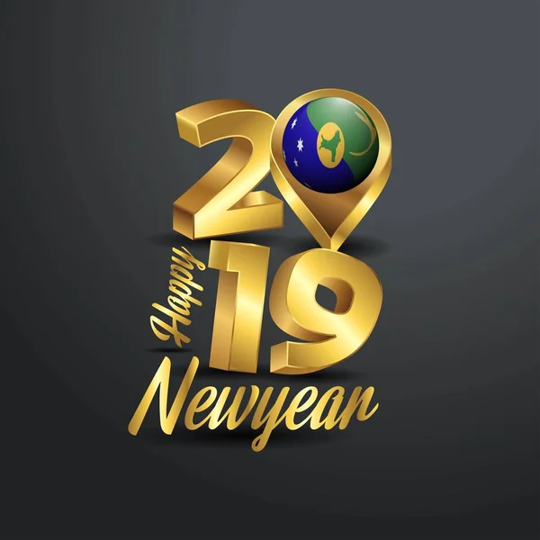 Frohes Neues Jahr 2019 Goldene Typografie Mit Weihnachtsinsel Flagge Standort — Stockvektor
