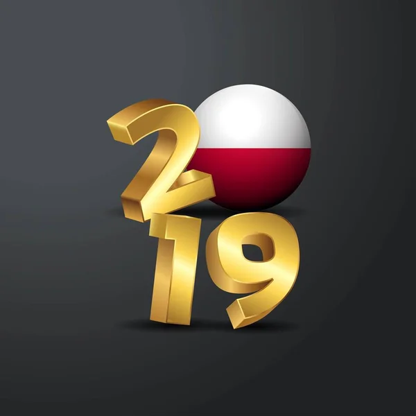 2019 Gyllene Typografi Med Polen Flagga Gott Nytt Bokstäver — Stock vektor