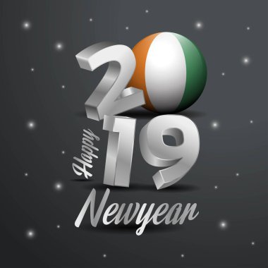 2019 mutlu yeni yıl d Fildişi Sahili / Fildişi Sahili bayrak tipografi. Kutlama arka plan