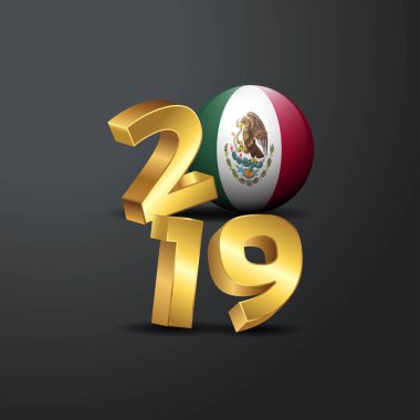 Meksika bayrağı ile 2019 altın tipografi. Mutlu yeni yıl yazı