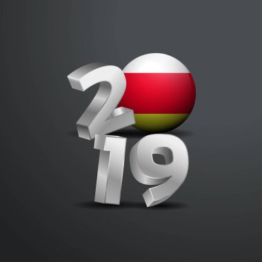 Güney Osetya bayrak ile 2019 gri tipografi. Mutlu yeni yıl yazı