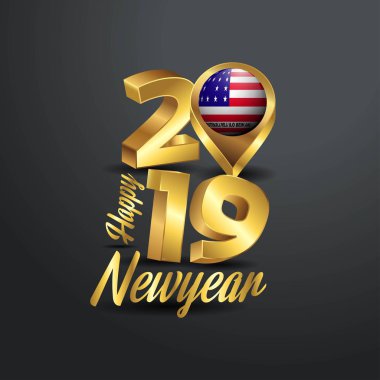 Mutlu yeni yıl 2019 altın tipografi Bikini Atoll bayrak konumu iğne ile. Ülke bayrağı tasarım