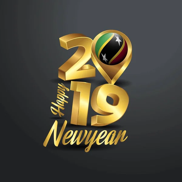 Boldog Évet 2019 Arany Tipográfia Saint Kitts Nevis Zászló Helyét — Stock Vector