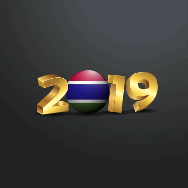 2019 Gouden Typografie Met Vlag Van Gambia Happy New Year — Stockvector